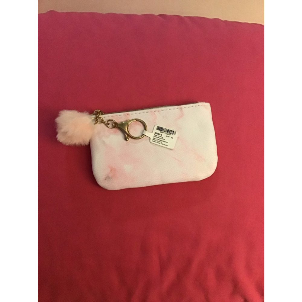Women's Claire's White Pink Marble Coin Purse Key Holder NEW